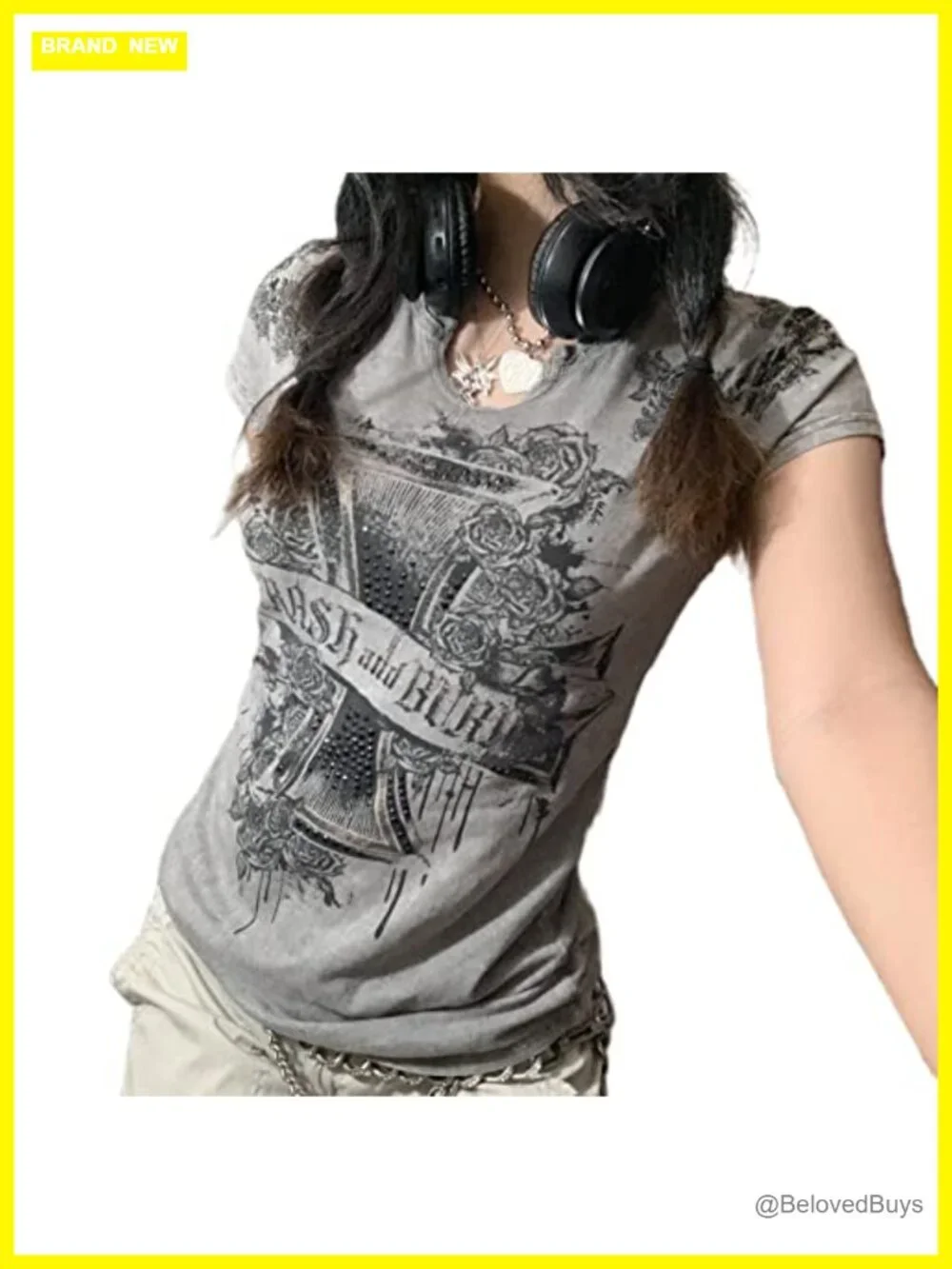 Womens E-Girls Short Sleeve Crop Top Fairy Grunge Graphic Print T-Shirt